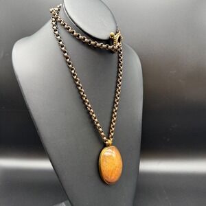 RARE 1994 Signed Stephen Dweck Pendant Necklace Oversized Bronze‎ Chain & Quartz